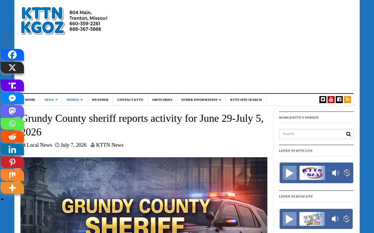 Grundy County weekly Sheriff booking activity report