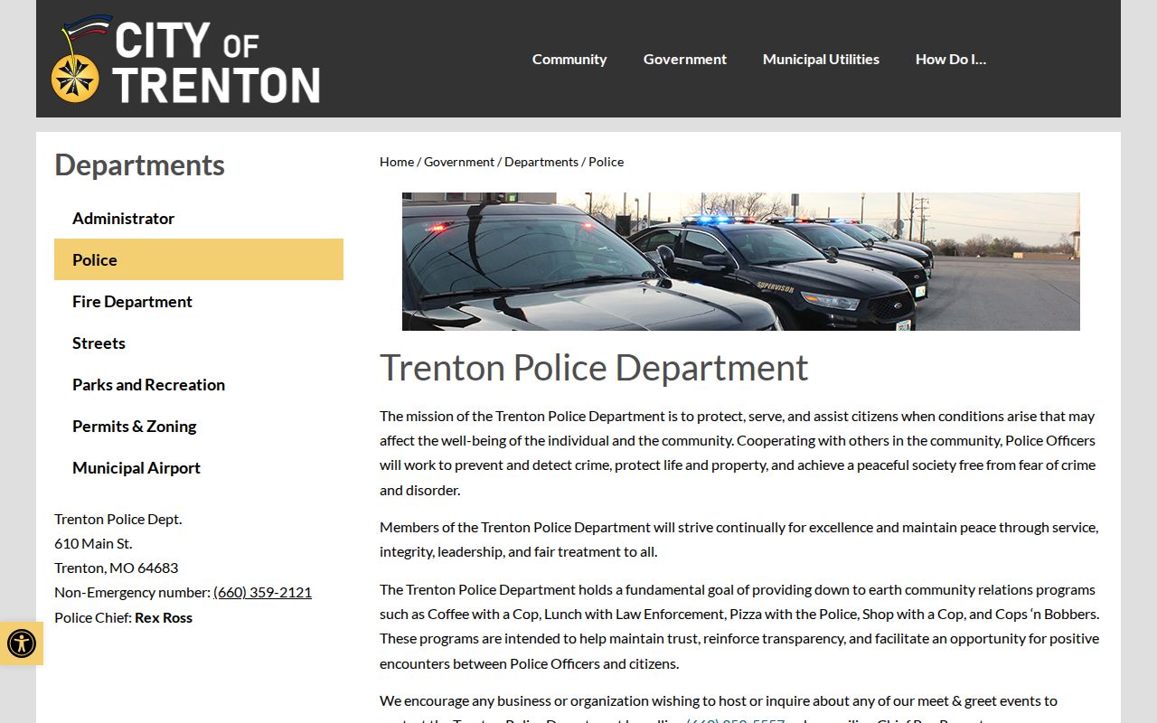 Trenton Police Department official contact page